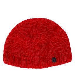 Hand knit - pure wool - plain beanie - red