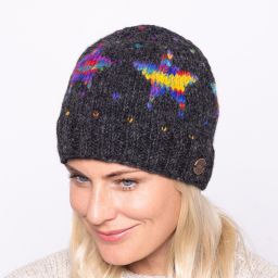 Pure Wool Hand knit - electric stars beanie - charcoal