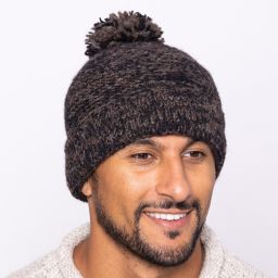 Two tone turn up - bobble hat - pure wool - black/java