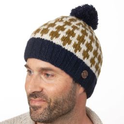 Pure wool - Vibes Bobble Hat - Blue/Olive