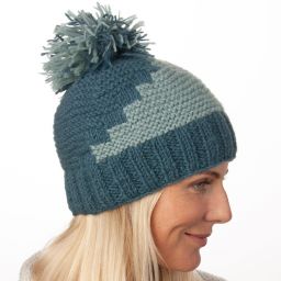 Pure Wool Bobble hat - hand knit - Trail - Slate