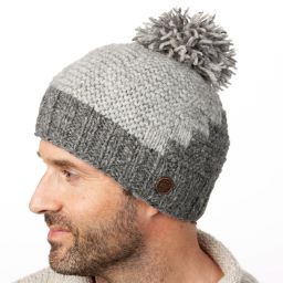 Pure Wool Bobble hat - hand knit - Trail - Greys