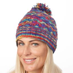 Pure wool - Shell Bobble Hat - Rainbow colours