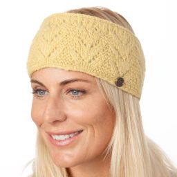 Pure Wool Hand knit - fir stitch headband - cornsilk