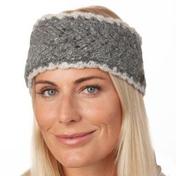 Pure Wool Fleece lined - Lace Edge Headband - Mid grey