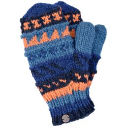 Fleece lined  mittens - patterned - Blue/black