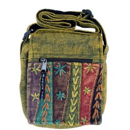 Hand embroidered - small bag - green