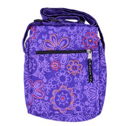 Small print and embroidered fabric bag - purple