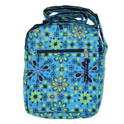 Small print and embroidered fabric bag - turquoise
