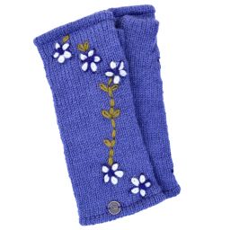 ***SALE*** - Hand embroidered - petite flower wristwarmers - deep wisteria