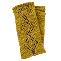 Hand knit - open diamond wristwarmer - old gold