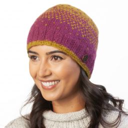 Pure wool - dual tick beanie - rose / old gold