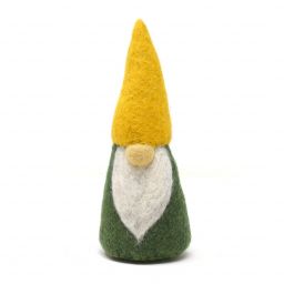 Handmade Christmas - Wool Felt Decoration - Plain Gonk - Green/Yellow