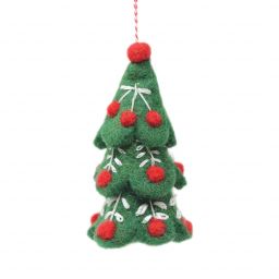 Handmade Christmas - Wool Felt Hanging Decoration - Embroidered Christmas Tree