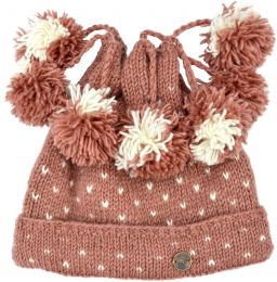 Seven bobble tick hat - pure wool - hand knitted - fleece lining - blush