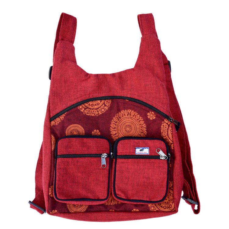 Heavy cotton - printed fabric rucksack - red