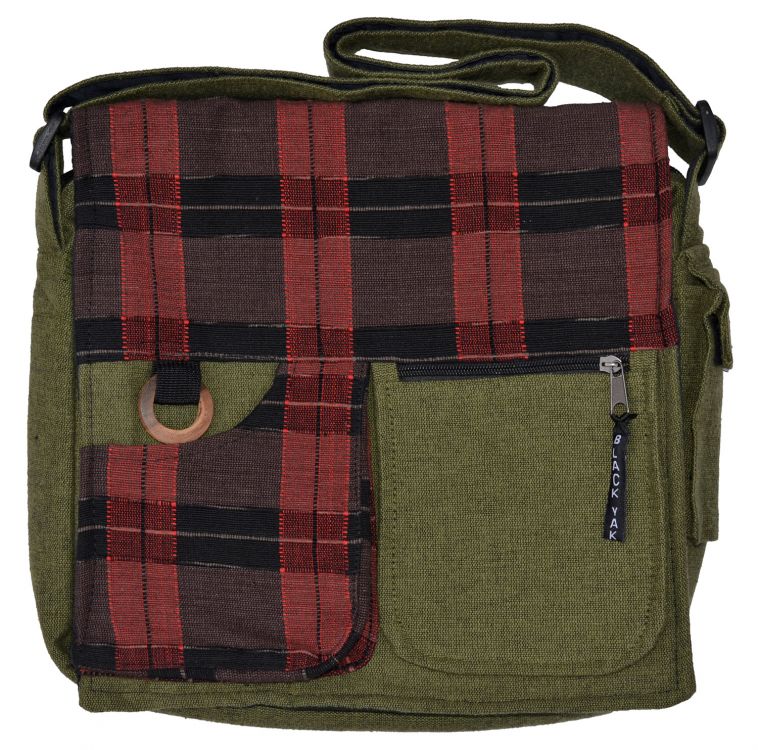 Large plaid - satchel bag - green