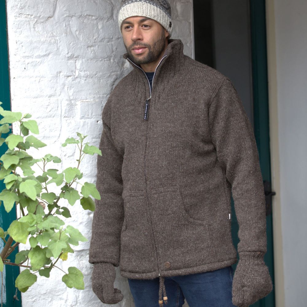 Fleece lined - pure wool - jacket - Brown