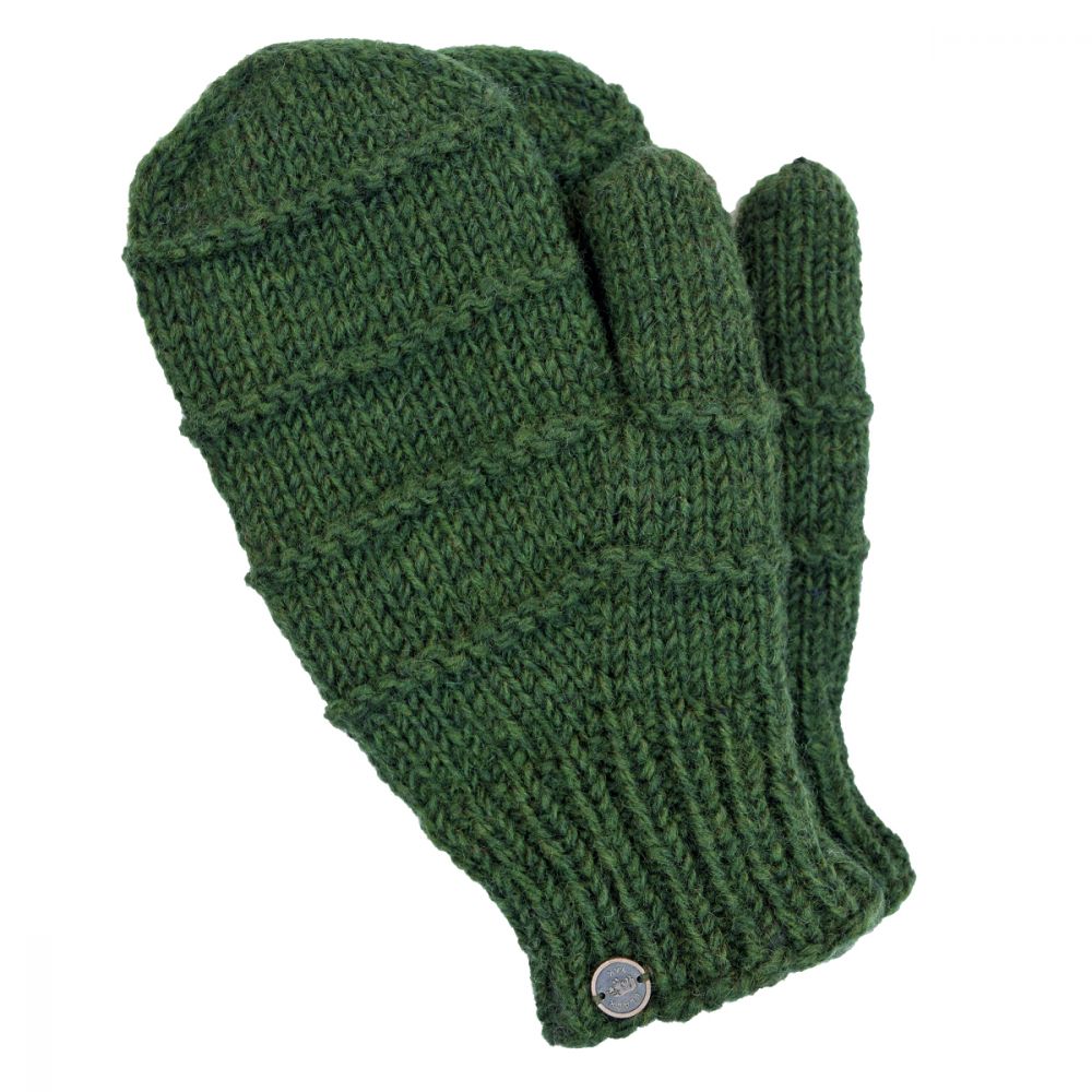 Simple, raised ridge pure new wool dark green mitten. Cosy, warm