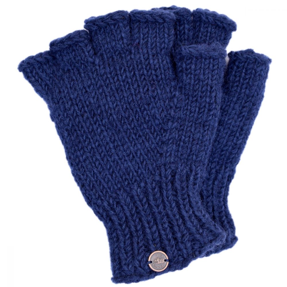 Pure Wool - Fingerless Gloves - Plain - Dark Blue (Men's Fit)