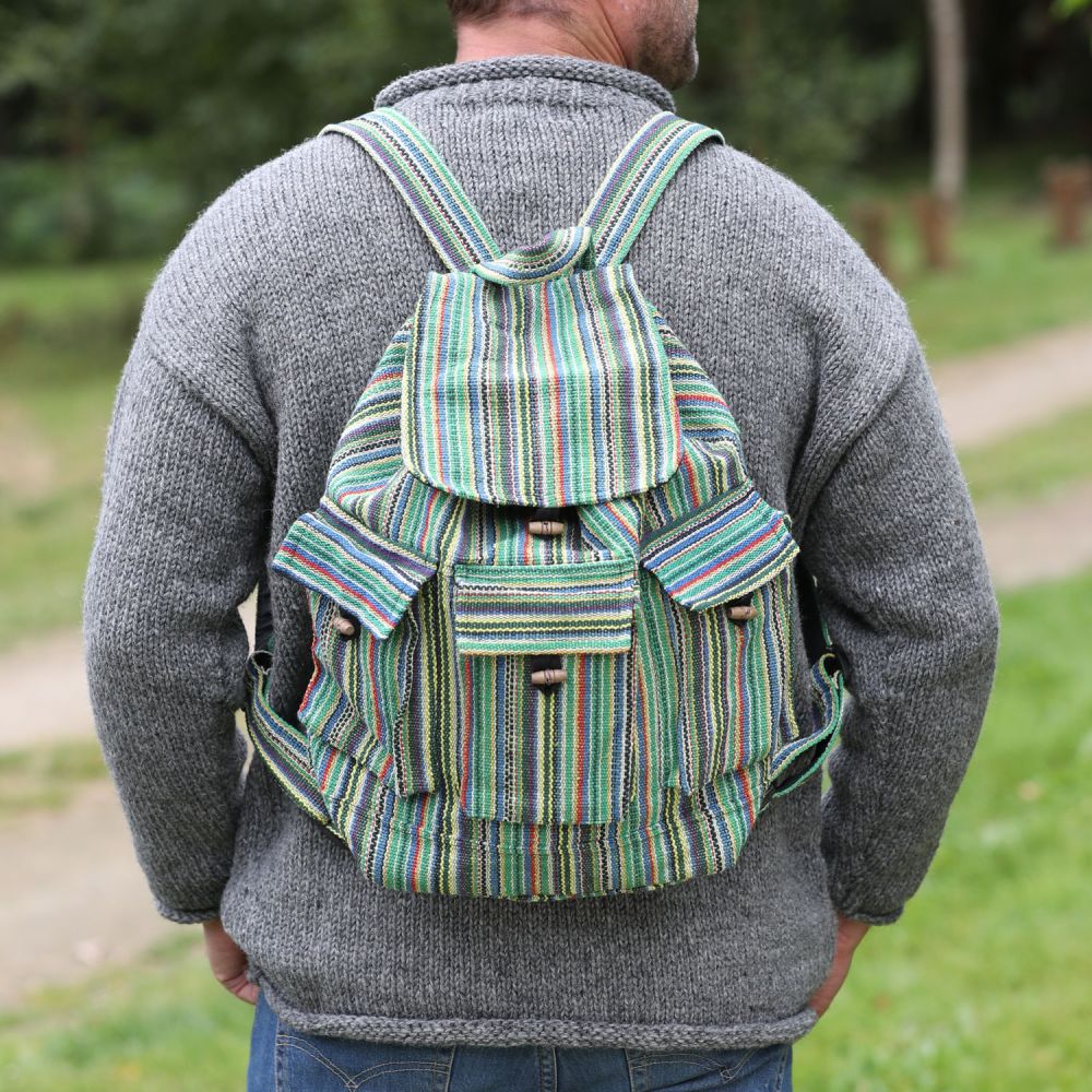 Multicoloured Stripe Cotton Rucksack Green Multi Black Yak