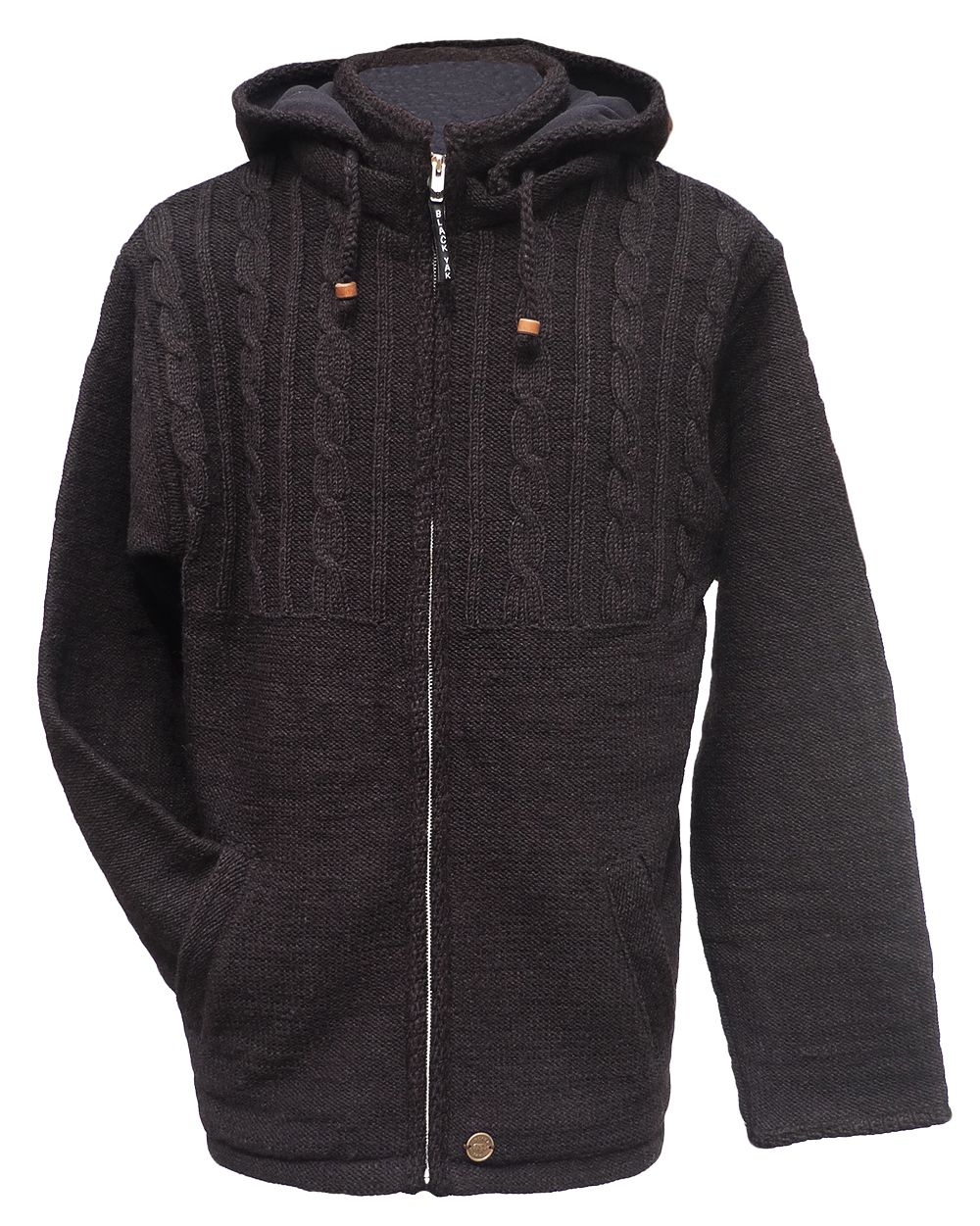 Fleece lined - detachable hood - jacket - half cable - Chocolate ...