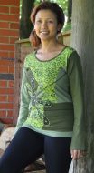 ***SALE*** - Applique large flower - long sleeve top - green