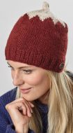 Hand knit pure wool - top notch beanie - deep red/cream