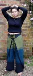 Wraparound trousers - single sharma cotton - green/teal