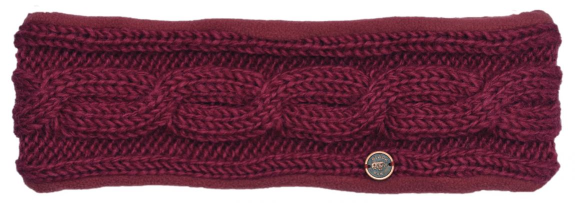 Pure Wool Fleece lined headband - cable - Berry