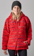 hooded jacket - soft wool and recycled silk - Red