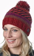Pattern bobble hat - hand knitted - autumn