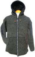 Fleece lined hooded jacket - moss stitch - Charcoal