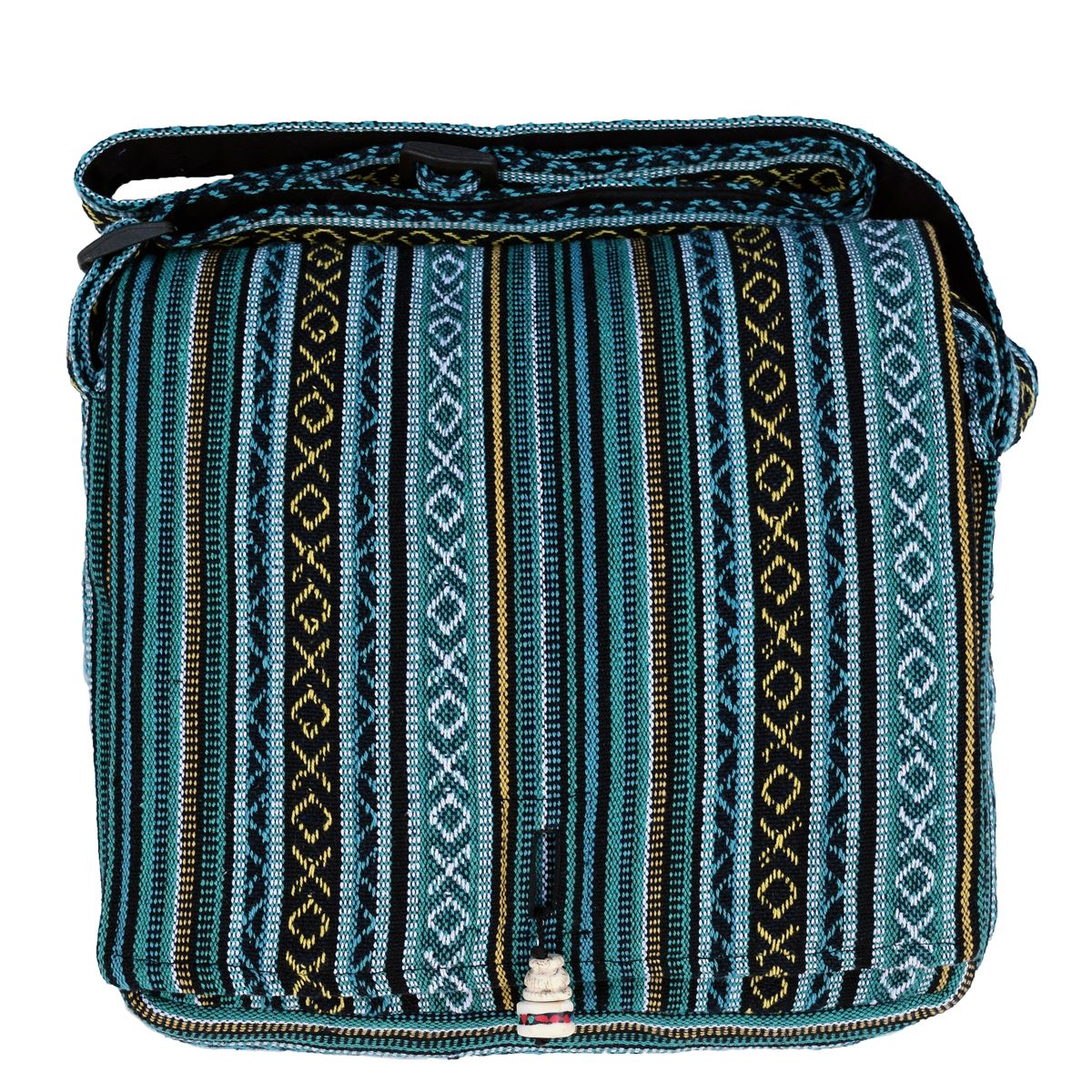 Traditional Nepalese - woven gheri stripe bag - blue/aqua | Black Yak