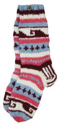 Pure wool - hand knit socks -  Blush/blue patterned