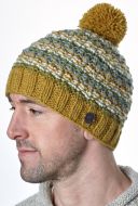 Blackberry bobble hat - hand knitted - pure wool - mustard