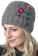 Pure Wool Hand embroidered beanie - marl brown