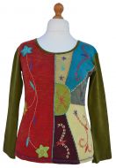 Applique & embroidery - stonewashed top - multi greens