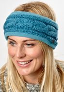 Pure Wool Fleece lined headband - cable - Aqua