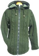 Fleece lined - detachable hood - cable jacket - Green