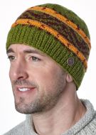 Pure Wool NAYA  Hand knit - pattern band beanie - green