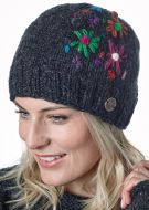 Hand embroidered beanie - charcoal
