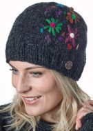 Pure Wool Hand embroidered beanie - charcoal