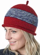 Half fleece lined - pure wool - pippet beanie - Red/grey/blue