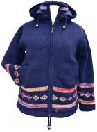 Pure wool - detachable hood - tie dye diamond border - dark blue