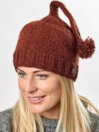 Pure Wool half fleece lined - loop button hat - Brown