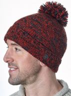 Two tone turn up - bobble hat - pure wool - dark spice / charcoal