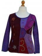 Applique & embroidery - stonewashed top - multi purples