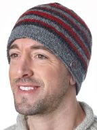 NAYA pure wool - random stripe beanie - natural/red