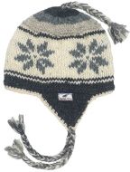 Pure Wool Hand knit - half fleece lined - snowflake - ear flap hat -  Assorted
